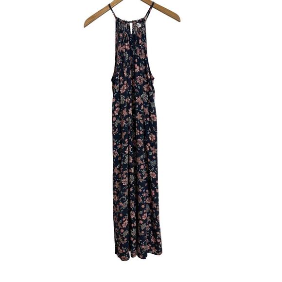 Gap Women L Halter Tie Navy Floral Maxi Dress Spring Casual - Picture 1 of 8